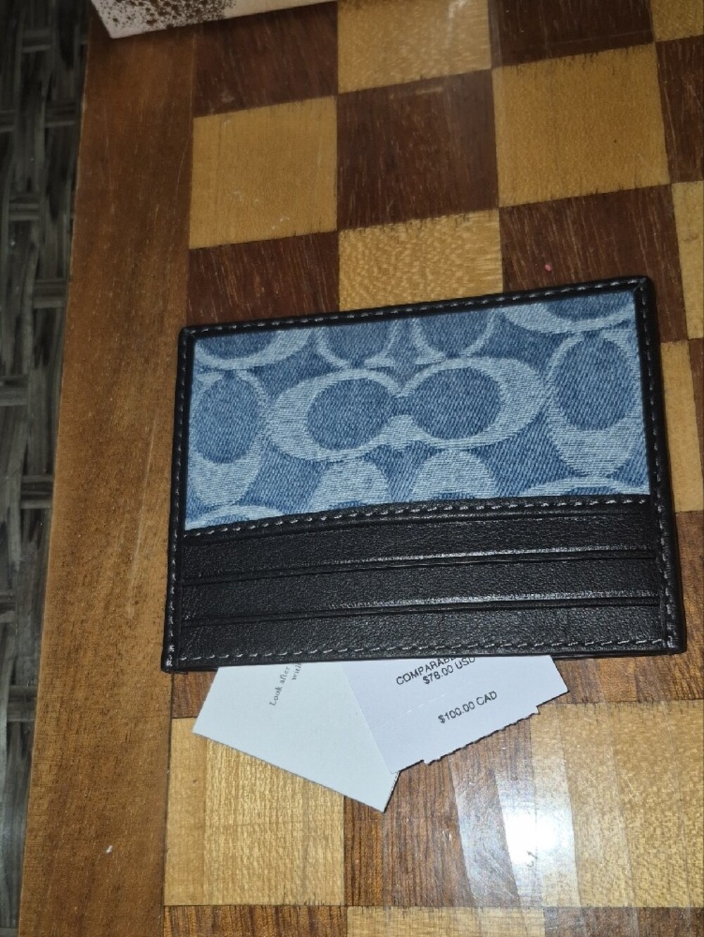Coach Black and Light Blue Signature Card Case - Picture 3 of 4